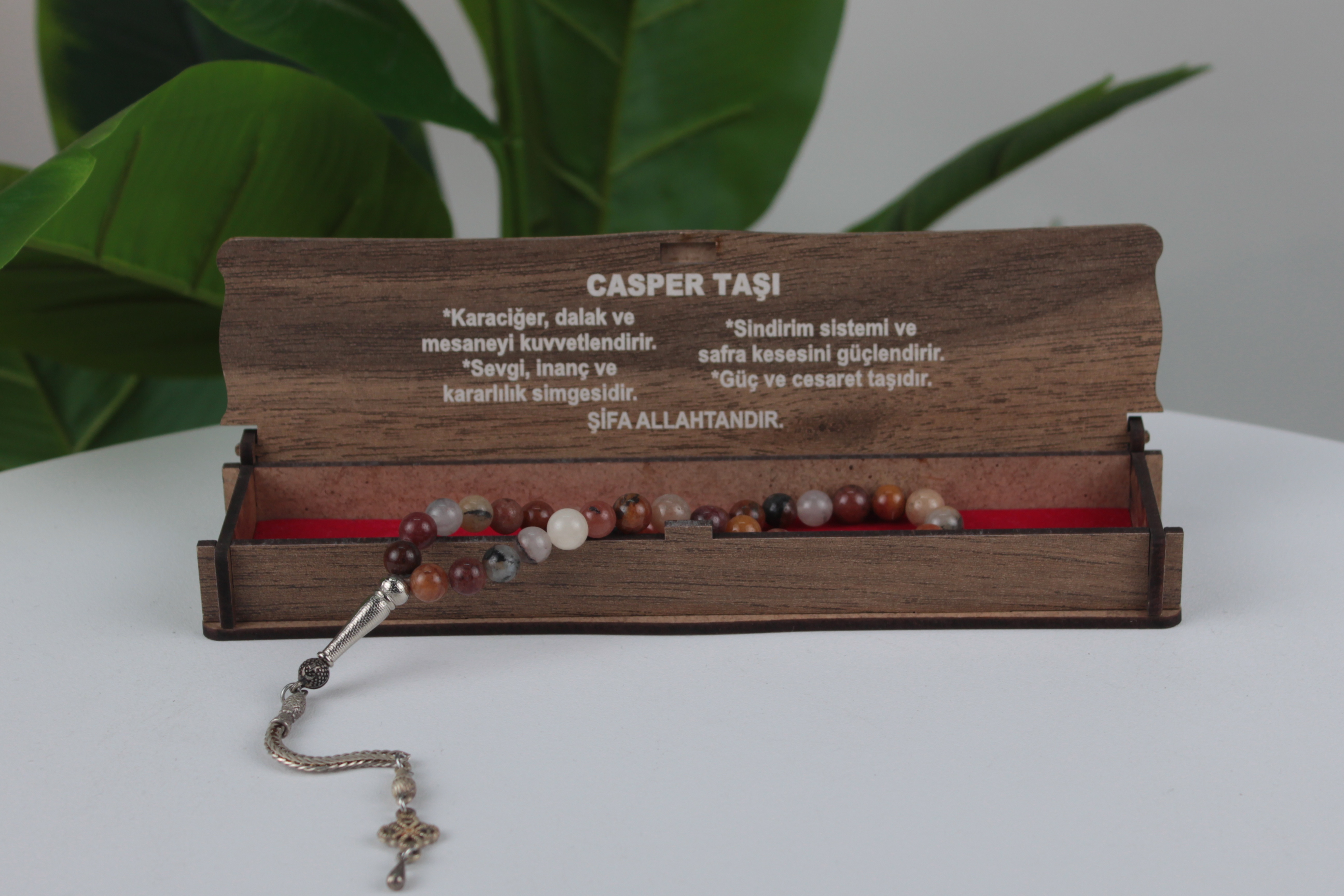 Casper Taşı Özel Ahşap Kutulu Doğal Taş Tespih Serisi – Şifalı ve Estetik Koleksiyon