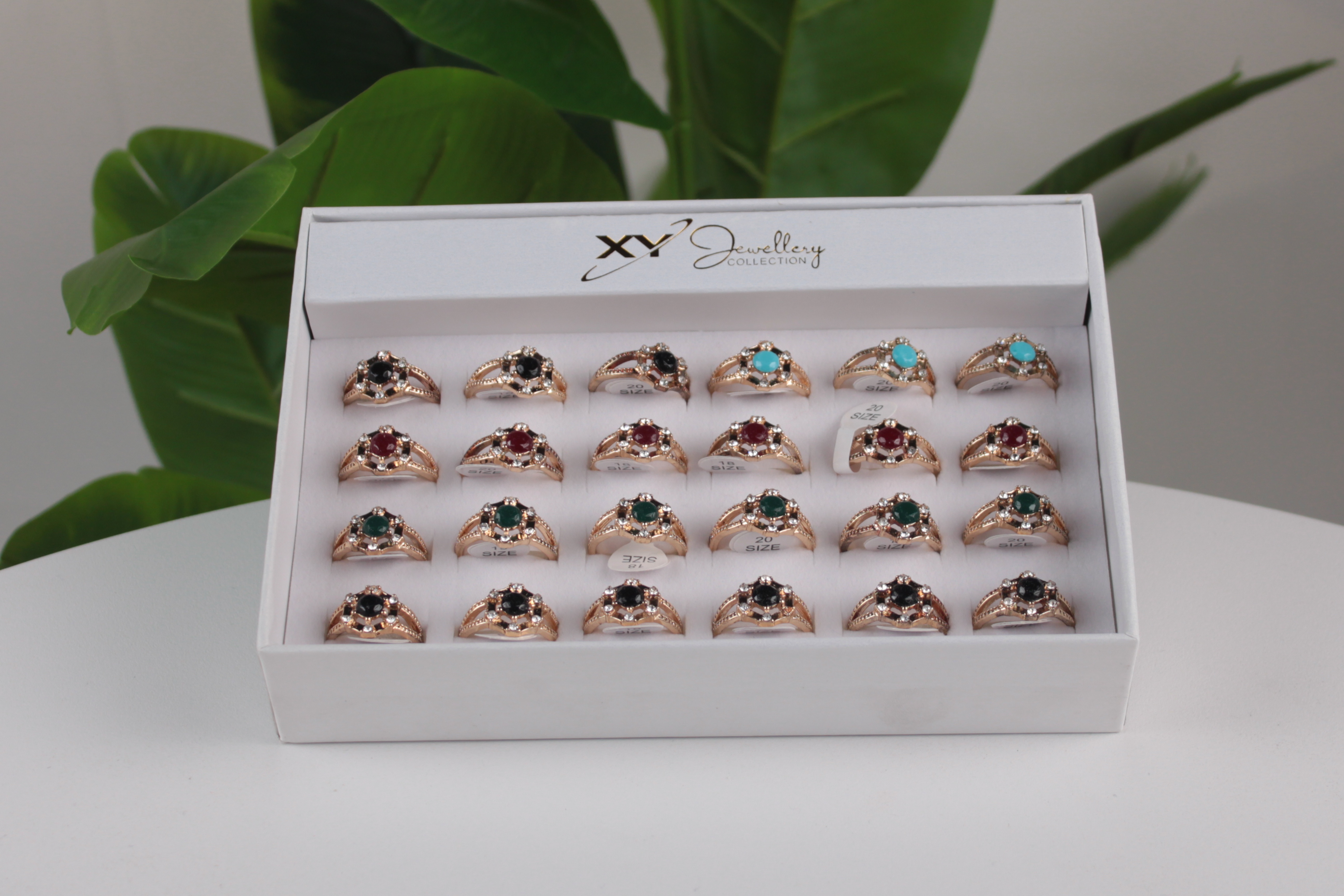 24'lü Lüx Taşlı Bayan Yüzük Seti – Renkli Taşlı Hediyelik Xyjewellery -1