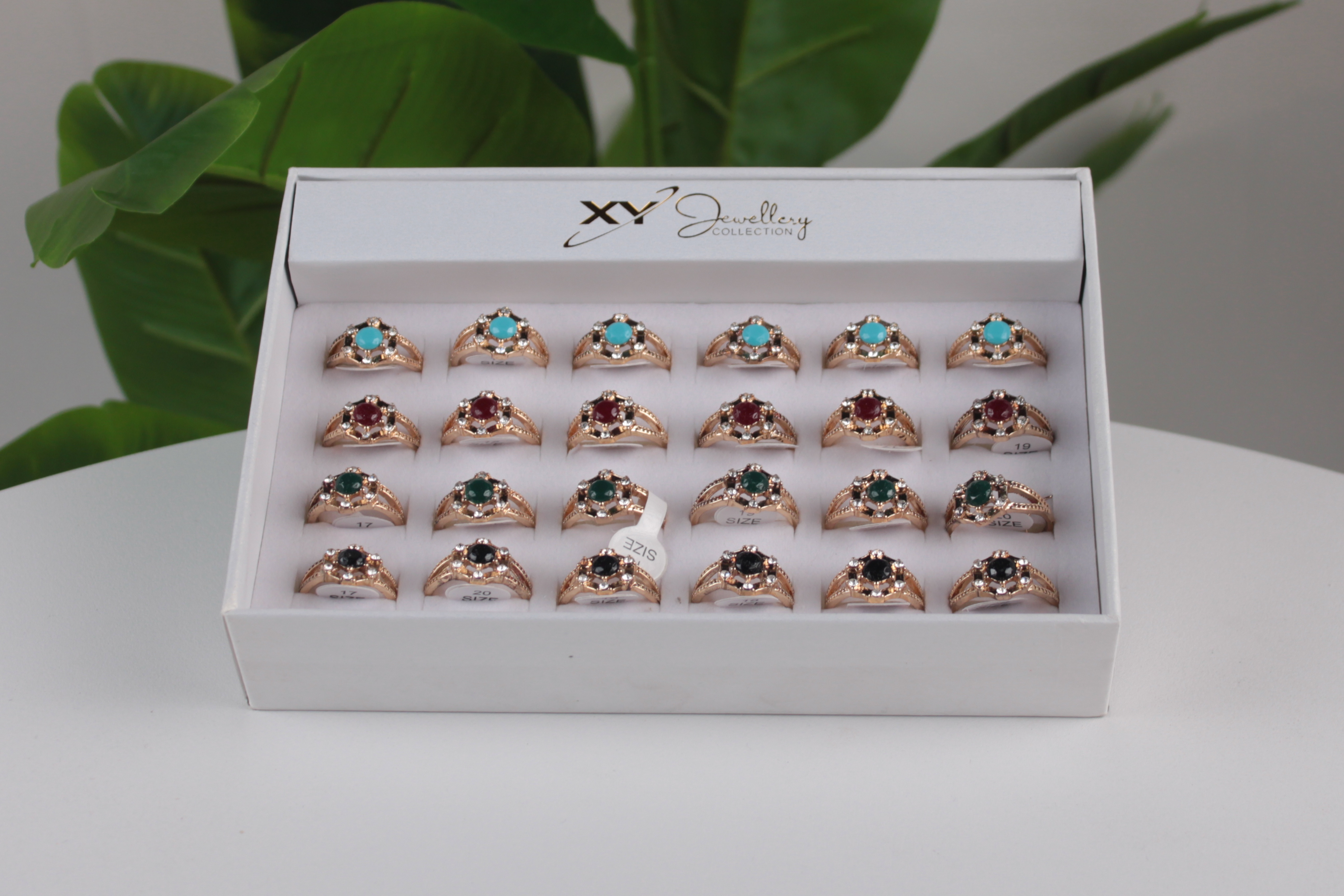 24'lü Lüx Taşlı Bayan Yüzük Seti – Renkli Taşlı Hediyelik Xyjewellery -10
