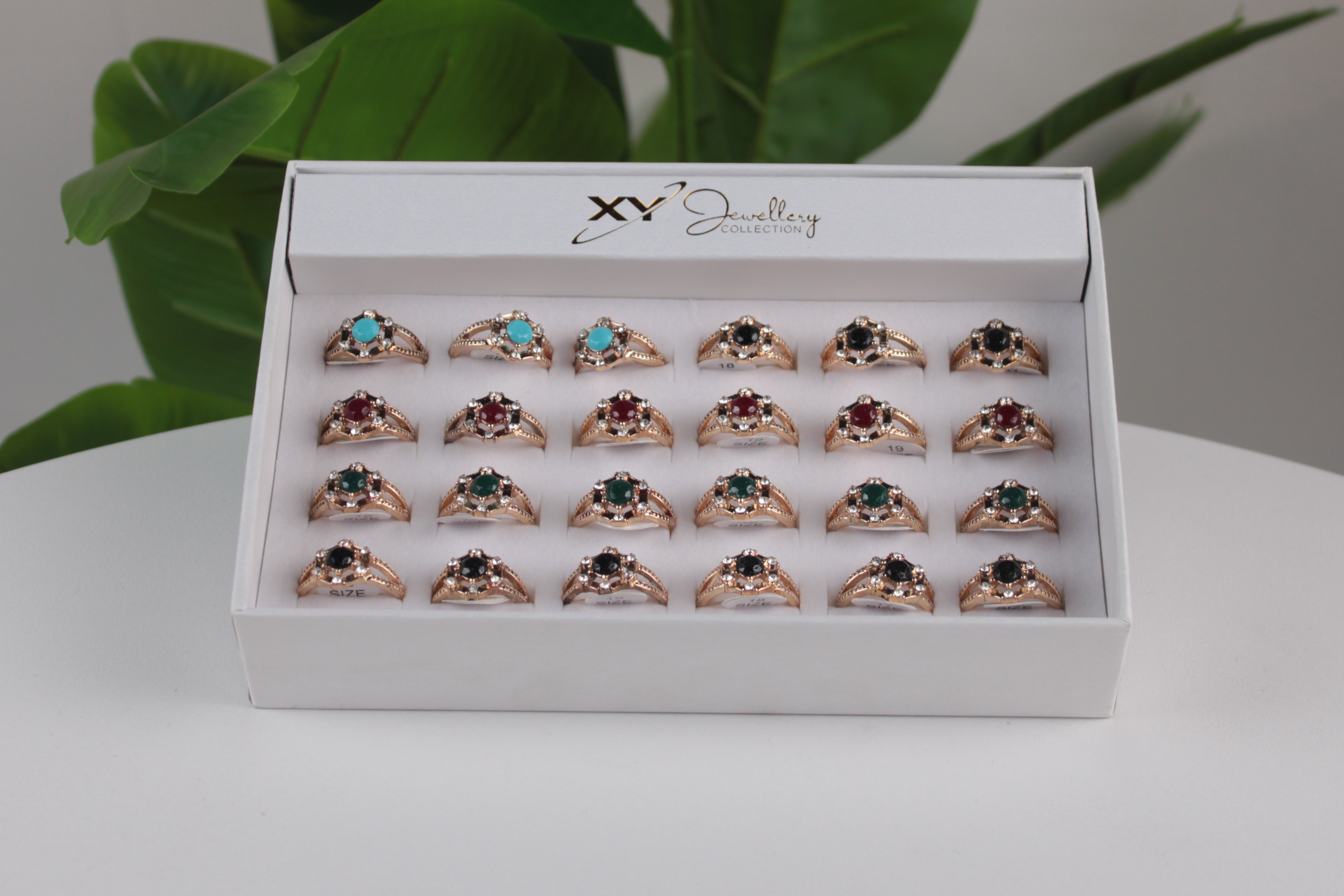 24'lü Lüx Taşlı Bayan Yüzük Seti – Renkli Taşlı Hediyelik Xyjewellery -11