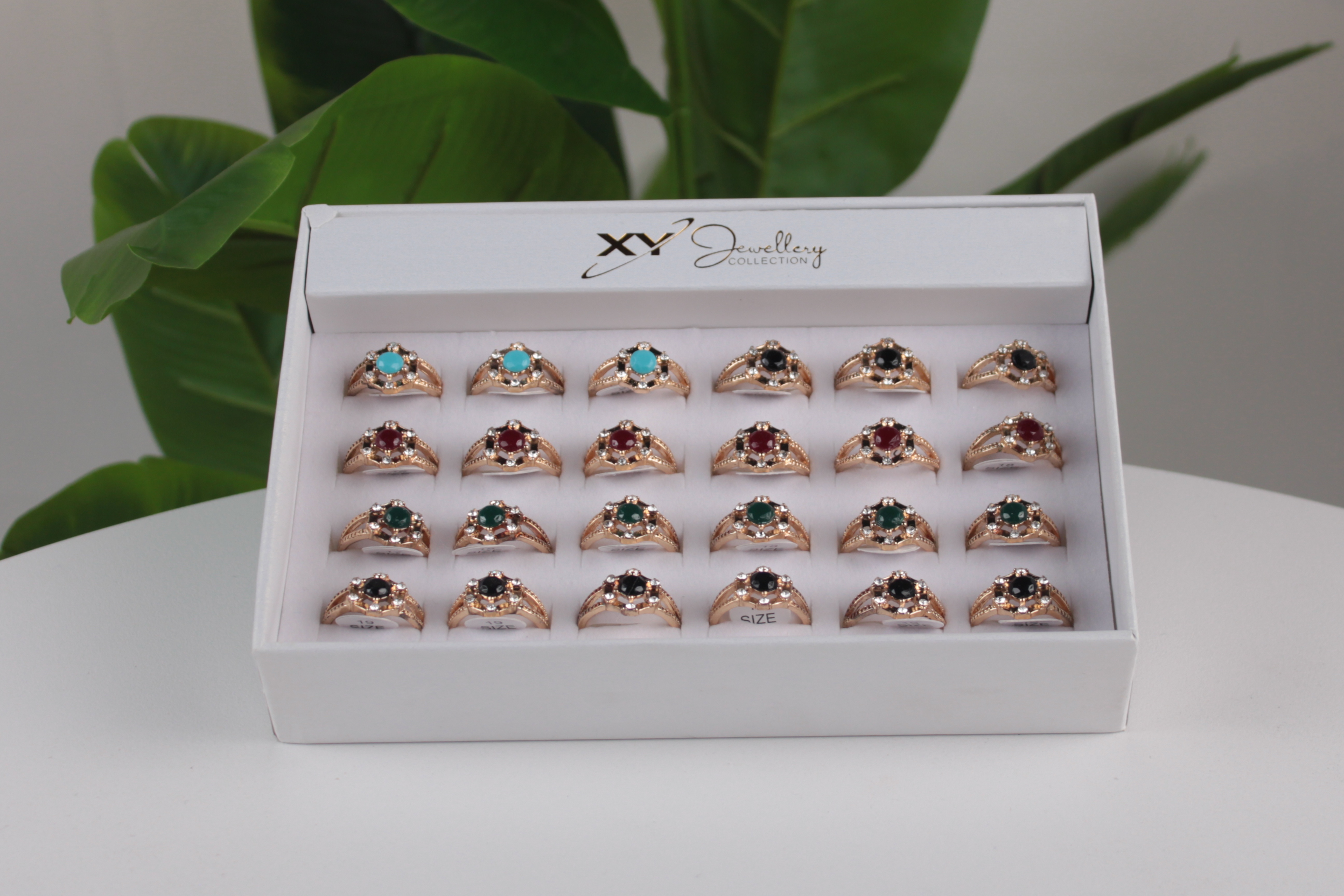 24'lü Lüx Taşlı Bayan Yüzük Seti – Renkli Taşlı Hediyelik Xyjewellery -2