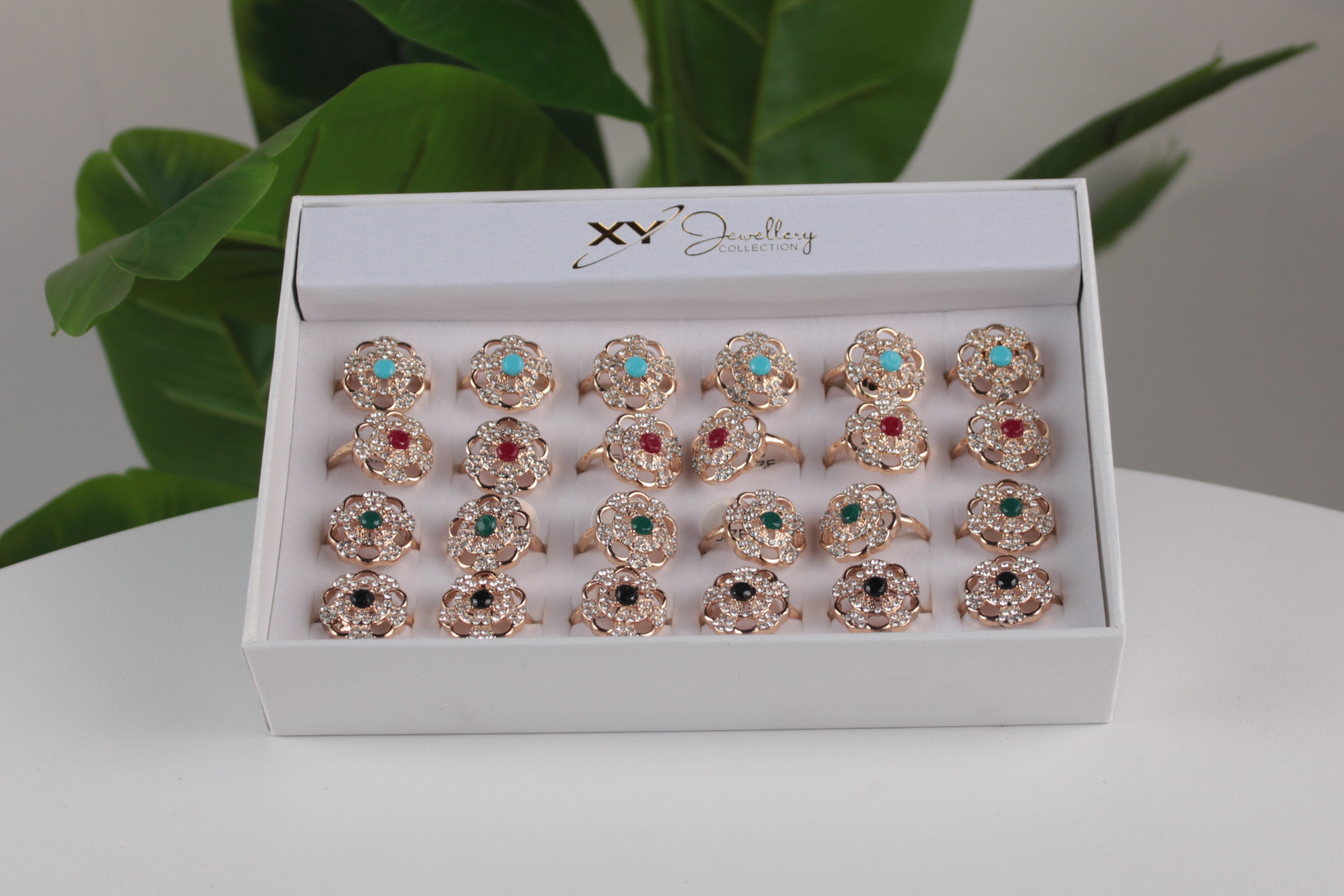 24'lü Lüx Taşlı Bayan Yüzük Seti – Renkli Taşlı Hediyelik Xyjewellery -3