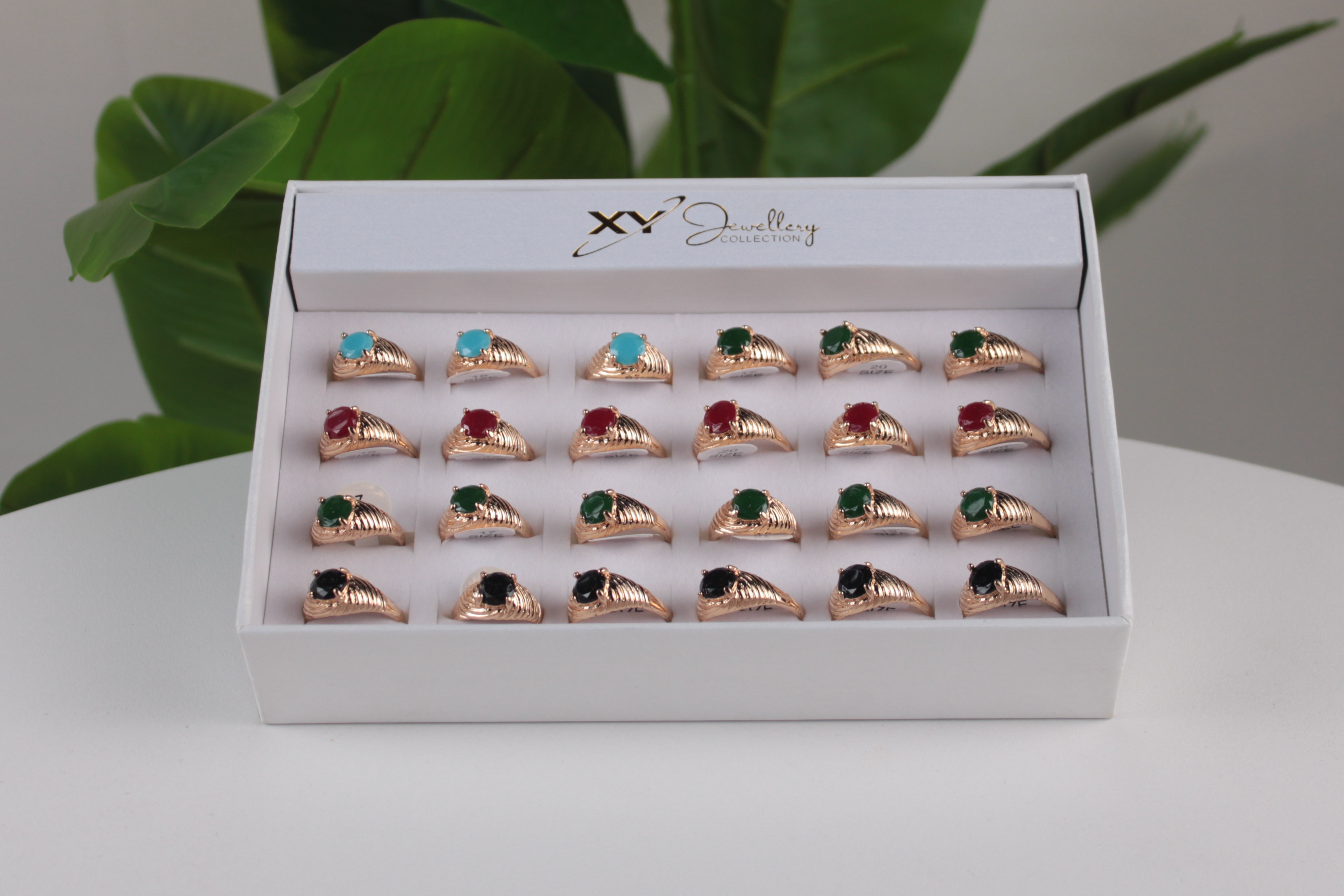 24'lü Lüx Taşlı Bayan Yüzük Seti – Renkli Taşlı Hediyelik Xyjewellery -5