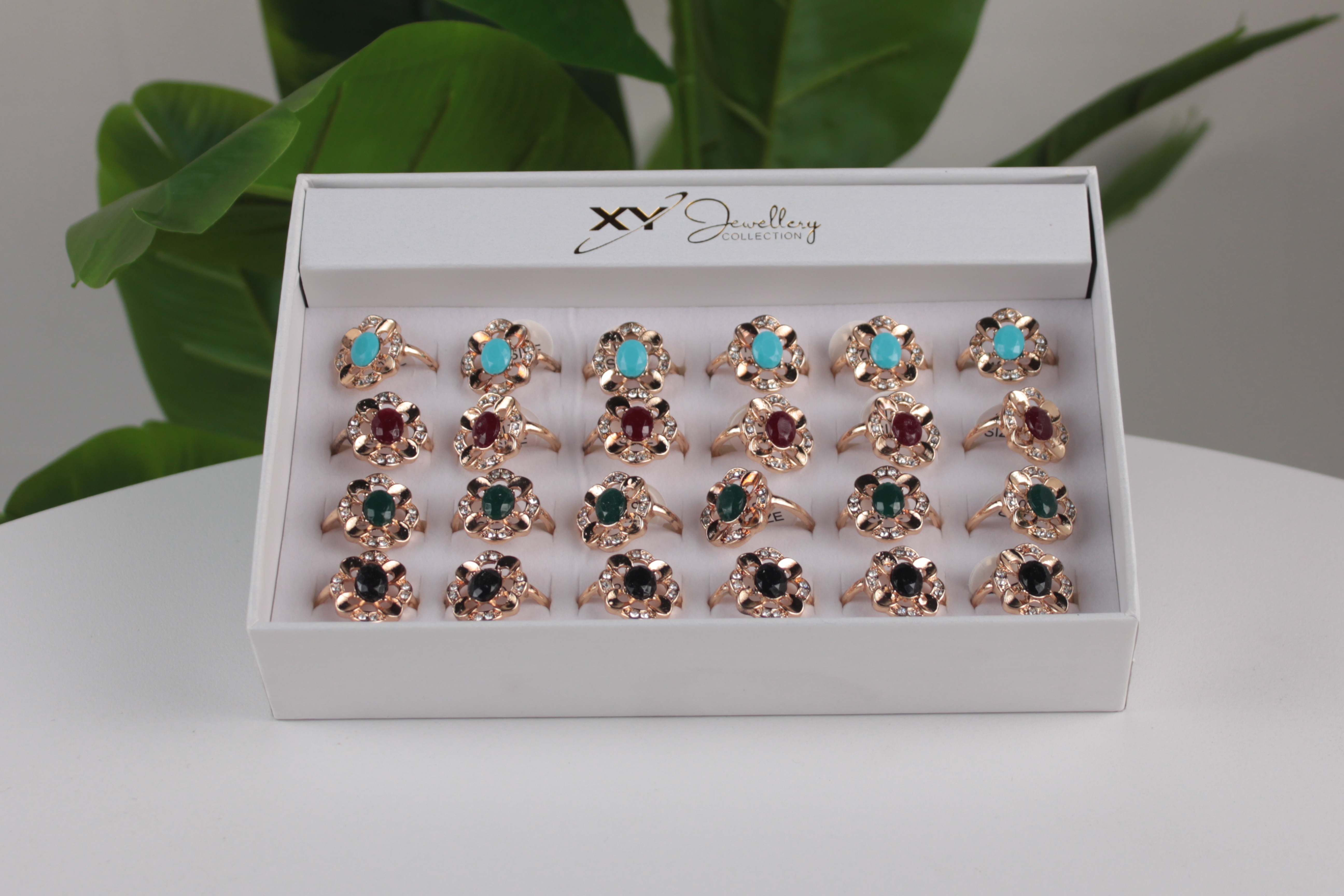 24'lü Lüx Taşlı Bayan Yüzük Seti – Renkli Taşlı Hediyelik Xyjewellery -6