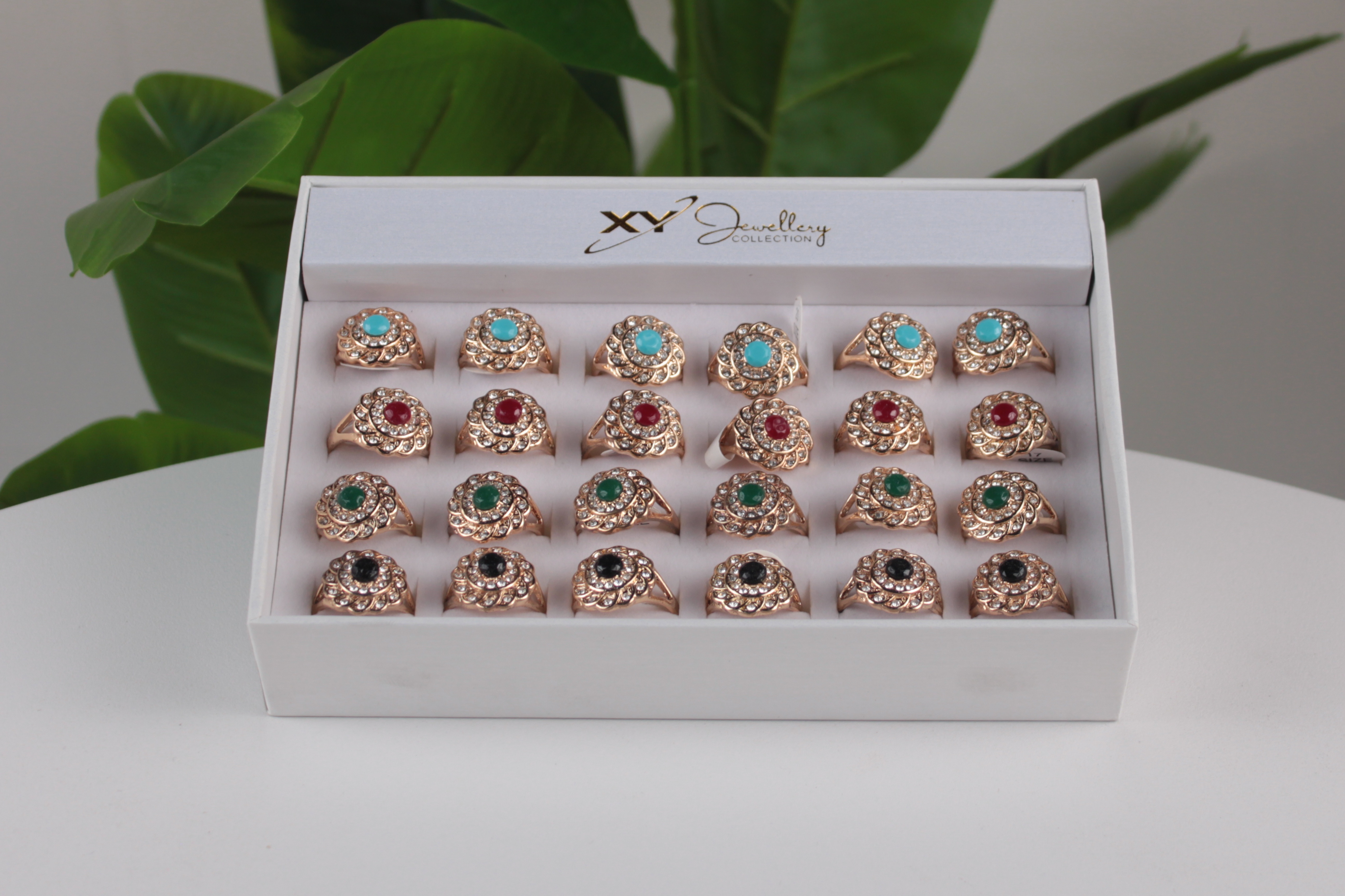 24'lü Lüx Taşlı Bayan Yüzük Seti – Renkli Taşlı Hediyelik Xyjewellery -7