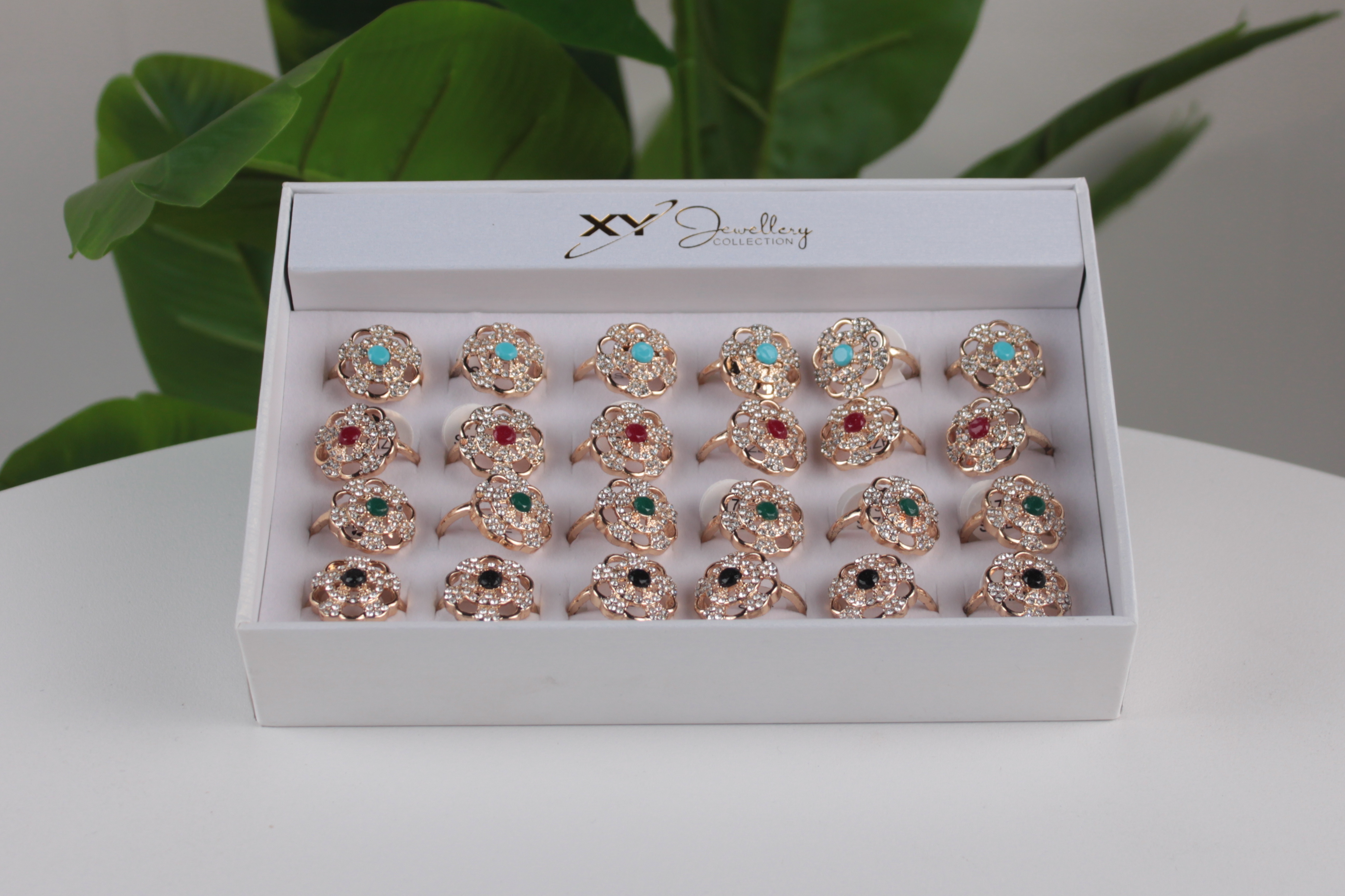 24'lü Lüx Taşlı Bayan Yüzük Seti – Renkli Taşlı Hediyelik Xyjewellery -9