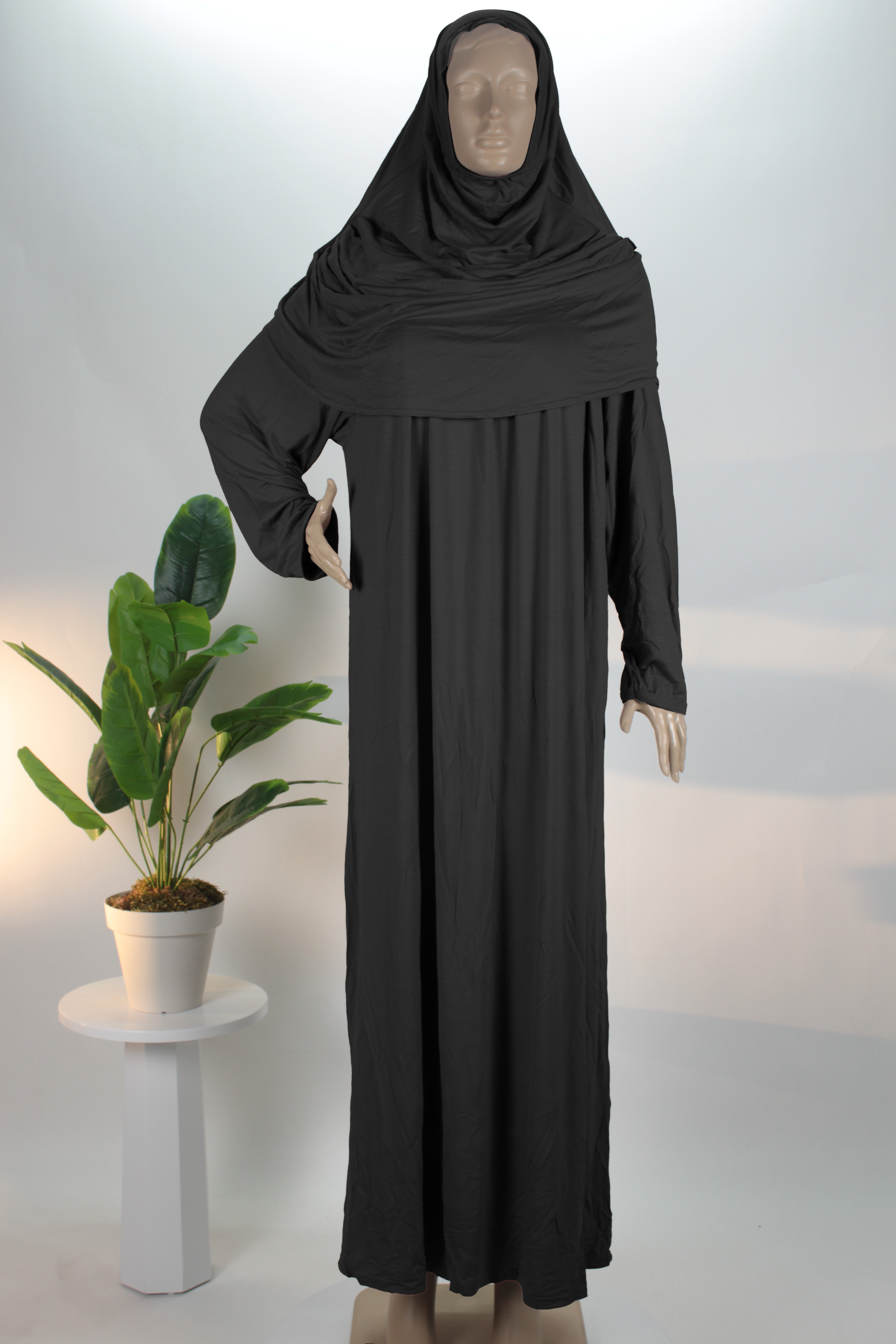 Siyah Likralı Penye Lady Namaz Elbisesi (38 - 48 Tüm Bedenlere Uyumlu)